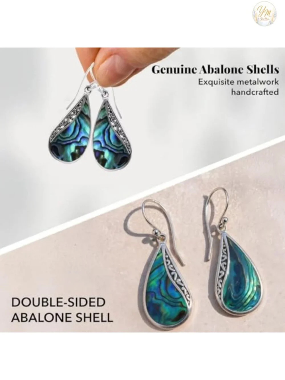925 Sterling Silver Abalone Shell Dangle Earrings Women Boho Coastal Fishhook